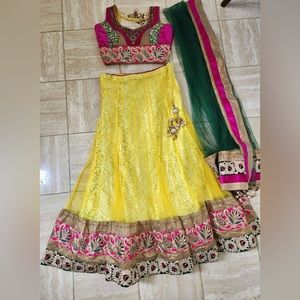 Yellow, Hot Pink and Green Lehenga Choli